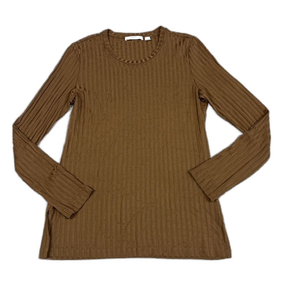 Hugo Boss Shirt Womens Medium Top Ribbed Brown Stretch Career Minimalist